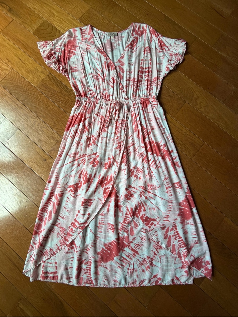 GIGIO Plus+ Coral Abstract Print Wrap-Style Maxi Dress XL